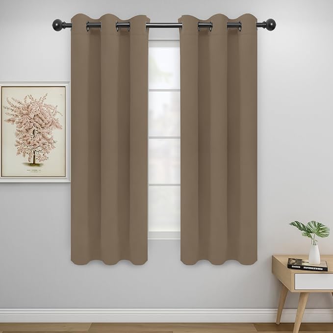 Easy-Going Blackout Curtains for Bedroom, Solid Thermal Insulated Grommet and Noise Reduction Window Drapes, Room Darkening Curtains for Living Room, 2 Panels (34x63 in, Camel)-Ruum Studio Home