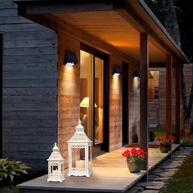 NEEDOMO Lanterns Decorative Outdoor & Indoor, Set of 2 Outdoor Lanterns for Porch,Large Square Candle Lantern, Beige Metal Frame with Glass for Fall, Christmas-Ruum Studio Home