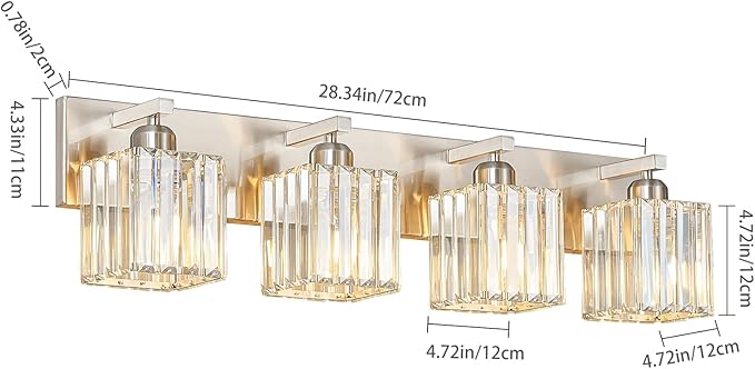 Modern Vanity Light 4-Lights Brushed Nickel Vanity Light Crystal Bathroom Wall Light Bathroom Light Fixtures-Ruum Studio Home