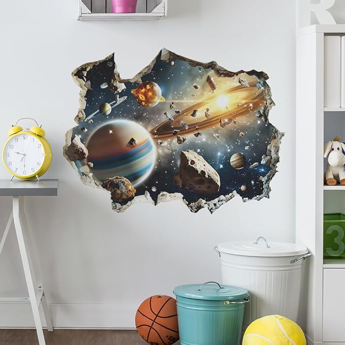 Quanhaigou 3D Galaxy Outer Space Wall Decals Stickers Wall Murals Wallpaper Decor for Home Floor Living Room (Universe Planet)-Ruum Studio Home