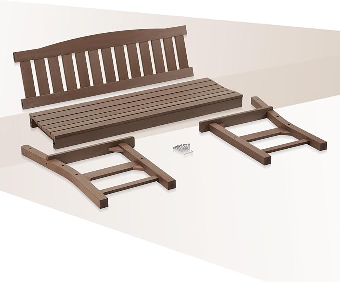 Psilvam 3-Person Outdoor Memorial Bench, All-Weather Poly Lumber Garden Bench, Rot-Resistant Outdoor Patio Bench for Park,Porch,and Church(Brown)-Ruum Studio Home