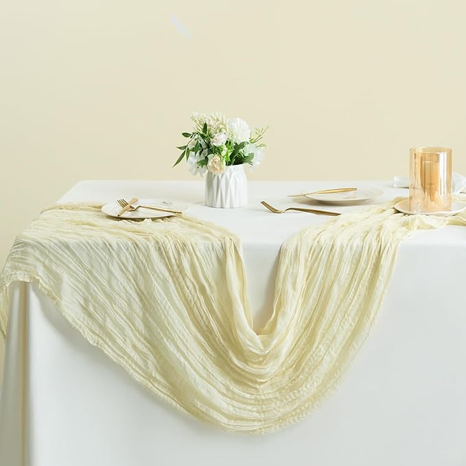 Sioloc 10 Pack Beige Cheesecloth Table Runner Fall Autumn Decor for Home 10ft Table Cloth for Tea Wedding Birthday Party Baby Bridal Shower Halloween Thanksgiving-Ruum Studio Home