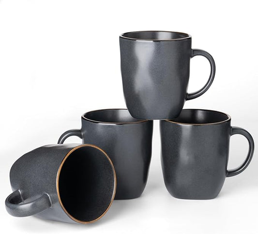 famiware Coffee Mugs Set of 4, Ocean Square 13oz Coffee Cup Set with Handle for Cocoa, Milk, Hot Chocolate, Tea, Water, Stoneware Cups for Kitchen, Microwave and Dishwasher Safe, Matte Black-Ruum Studio Home