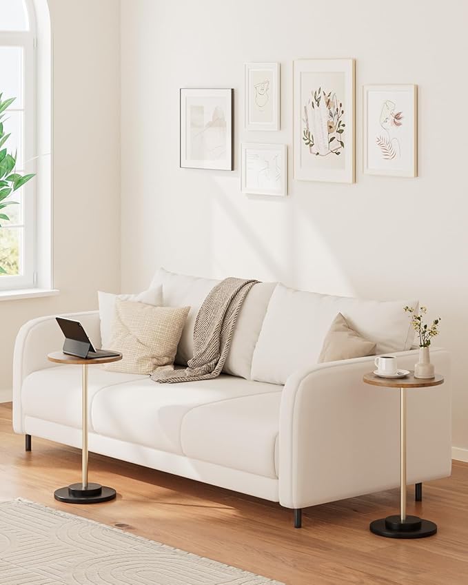 Masupu Drink Table, Round Side Table for Small Spaces, Pedestal Small End Table with Metal Base, for Living Room, Bedroom, Bathroom, Rustic Brown-Ruum Studio Home