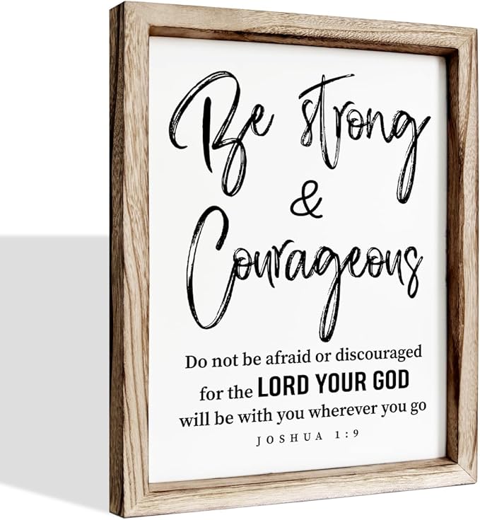 Inspirational Wood Signs, Christian Wooden Wall Plaque, Religious Home Decor, Bible Verse Decor Art, Framed Wall Plaque Sign 15 * 11.5 inches, Be Strong and Courageous Sign-Ruum Studio Home