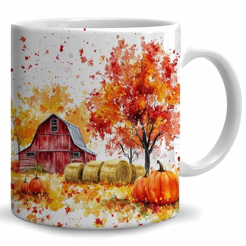 Fall Farm Coffee Mug - Farm Lover Mugs Gifts for Women Men - Autumn Decor Gifts For Home Farmhouse Thanksgiving - 11oz Printed Ceramic Mug (White)-Ruum Studio Home