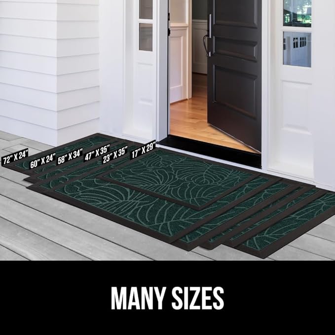 GORILLA GRIP 100% Waterproof All-Season WeatherMax Doormat, 34x58, US Designed Natural Rubber, Stain and Fade Resistant, Low Profile Indoor Outdoor Door Mats, Easy Clean Patio Mat, Green Palm-Ruum Studio Home