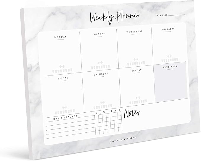 Bliss Collections Weekly Planning Pad, To Do List Notebook - Undated Tear-Off Sheets Notepad - Work Calendar, Organizer, Scheduler for Goals, Tasks - Marble, 8.5" x 11", 50 Sheets-Ruum Studio Home