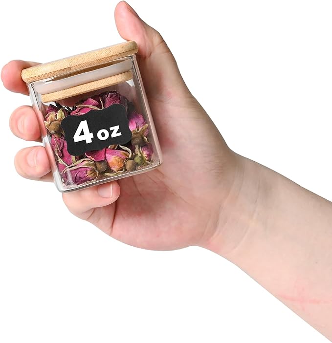 Glass Food Storage Jars Square 4oz, 12 Pack Glass Jars With Bamboo Lids, Kitchen Storage Containers For Spice, Candy, Cookie, Storage For Pantry Organizers-Ruum Studio Home