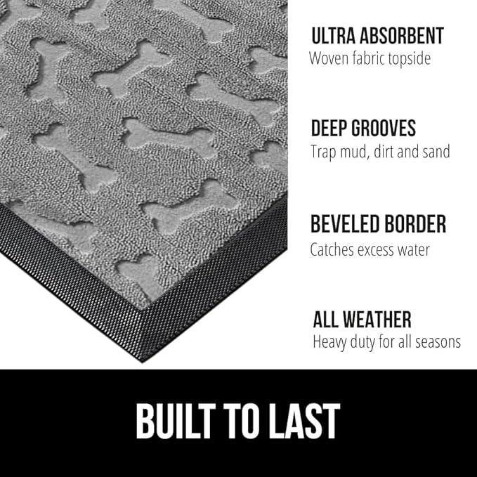GORILLA GRIP 100% Waterproof All-Season WeatherMax Doormat 35x23, US Designed Natural Rubber, Stain and Fade Resistant, Low Profile Indoor Outdoor Door Mats, Easy Clean Patio Mat, Light Gray Bones-Ruum Studio Home