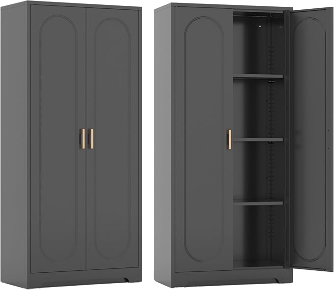 Metal Kitchen Storage Cabinets,60”Pantry Cabinet with Doors and 4 Adjustable Shelves,Tall Black Cabinet for Pantry, Laundry Room,Living Room,Dinning Room-Ruum Studio Home