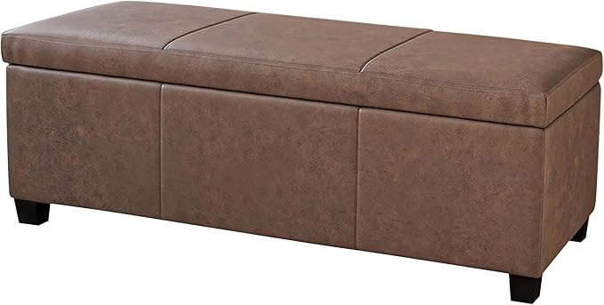 BELLEZE 47 Inch Storage Ottoman, Faux Leather Storage Bench Bedroom Bench with Safety Close Hinge, Ottoman with Storage for Living Room, Entryway, Hallway, Foot Rest, Support 300lbs - Rustic Brown-Ruum Studio Home