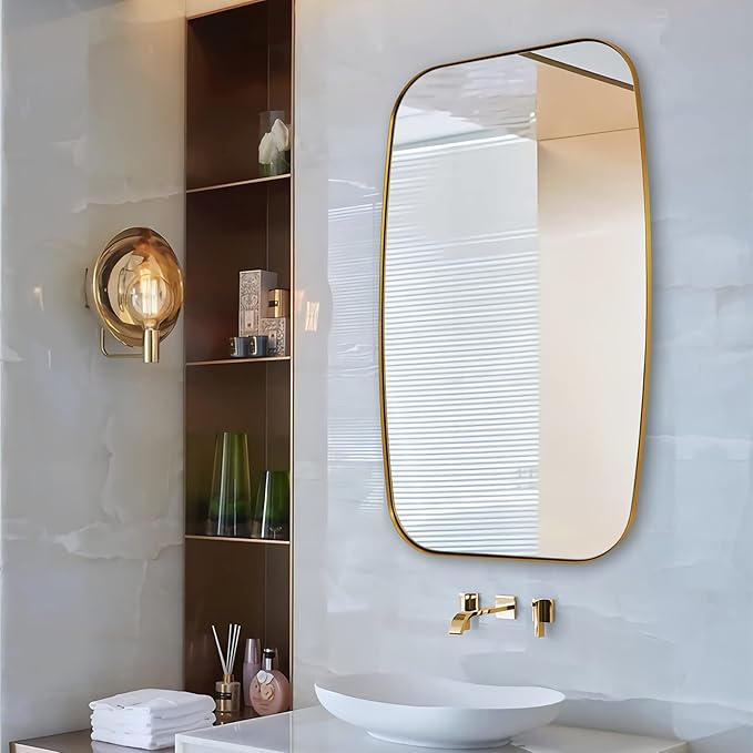 ANDY STAR Brass Bathroom Mirror, 24x32’’ Brushed Gold Metal Frame Oblong Mirror for Bathroom, Modern Gold Oval Bathroom Mirror for Over Sink, Hangs Horizontal or Vertical-Ruum Studio Home