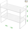 Expandable Cabinet Storage Shelf Stackable Organizer Rack for Kitchen Bathroom Pantry Spice Cupboard Coffee Countertop Home Office Desk Heavy Duty Nonslip White Small 2 Packs-Ruum Studio Home