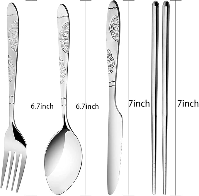 6 Pack Reusable Flatware Sets Knife, Fork, Spoon, Chopsticks, 24Pcs Portable Travel Stainless Steel Tableware Dinnerware with Carrying Case-Ruum Studio Home