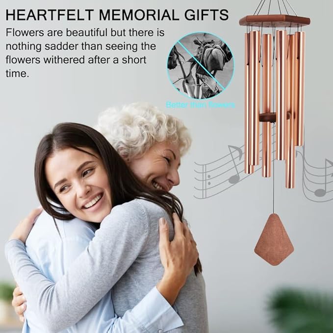 Wind Chimes Outdoor Large Deep Tone, 44 Inch Sympathy Wind Chime Outdoor, Memorial Wind-Chime with 6 Tuned Tubes, Elegant Chime for Garden, Patio, Balcony and Home Decor, Rose Gold-Ruum Studio Home