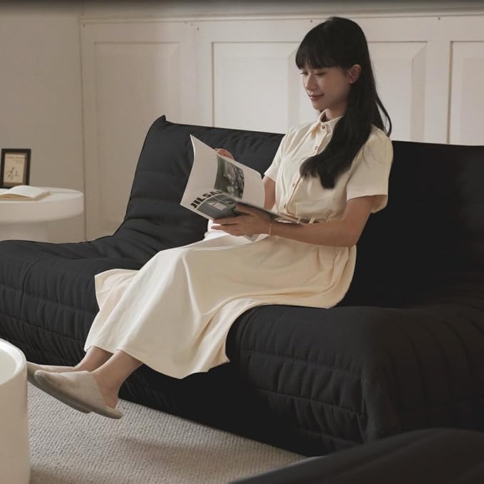 Luxury Sofa Couch Chair, Lazy Floor Seating, Fireside Bean Bag Chair, Ergonomic Tatami Sofa Lounger for Living Room, Bedroom, Office, Loveseat, Black-Ruum Studio Home