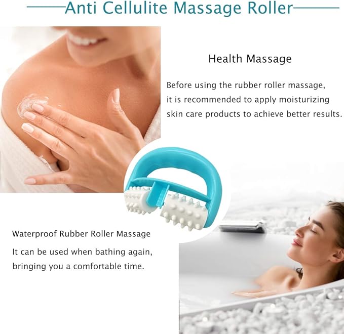 Cellulite Massage, Manual Roller Massages with Two-Wheel Handle,Relax Muscles to Relieve Stress,Increases Blood Circulation,Apply to Arm/Shoulder/Leg/Back/Buttocks/Abdomen(Blue)-Ruum Studio Home