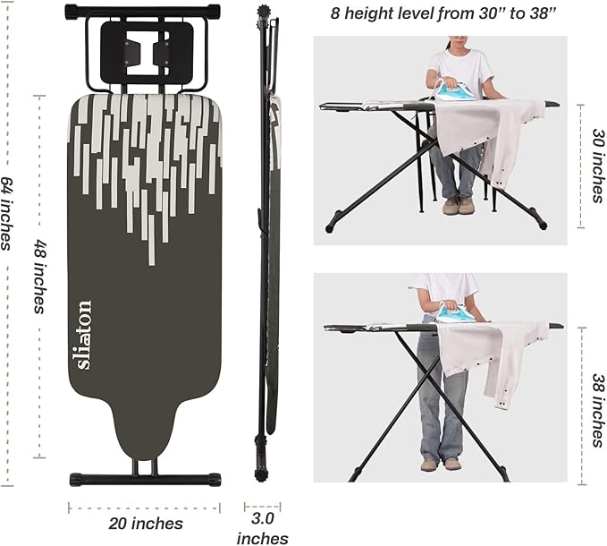 Extra Large Ironing Board with Large Hang Rail and Iron Rest in 63" L x 20" W (with Iron Rest)-Ruum Studio Home