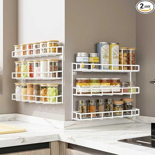 SUFAUY 2 Pack Spice Rack Organizer Wall Mount, 3 Tier Pantry Door Narrow Spice Rack Hanging Metal Shelf for Cupboard, Bathroom Shower Cosmetic, White-Ruum Studio Home