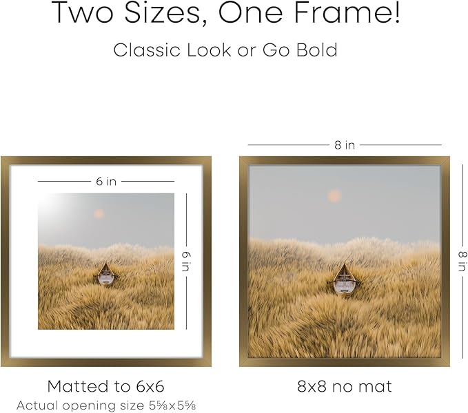 Homeforia 8x8 Picture Frames Bronze, High End Metal 8 x 8 Square Photo Frame with Mat 6 by 6, 8x8 Brass Frame Matted to 6x6 inch Print, 8by8 Wall or Tabletop Frames, Tempered Glass, Wall Kit, Set of 1-Ruum Studio Home