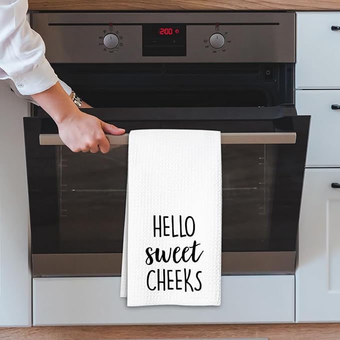 Hello Sweet Cheeks Hand Towel, Waffle Weave Microfiber Bathroom Towel, Funny Rustic Farmhouse Decor, Cute Guest Bathroom Accent-Ruum Studio Home