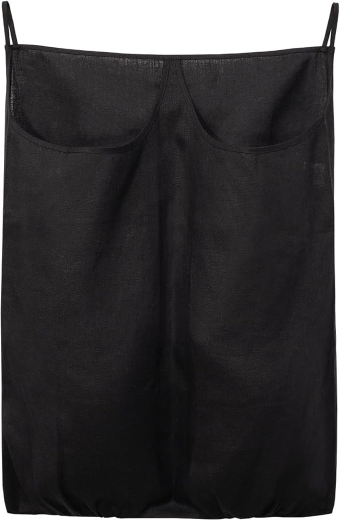100% Pure Linen Dual Hanging Laundry Bag with 2 Deep Pocket and 2 Side Zipper 20x27in, Over The Door Laundry Hamper Space Saving Hampers for Dirty Clothes Home Travel, Black-Ruum Studio Home