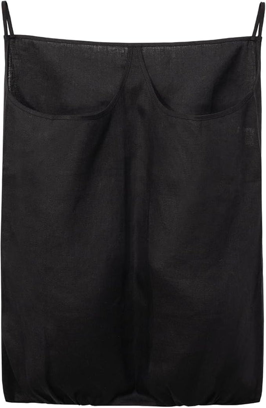 100% Pure Linen Dual Hanging Laundry Bag with 2 Deep Pocket and 2 Side Zipper 20x27in, Over The Door Laundry Hamper Space Saving Hampers for Dirty Clothes Home Travel, Black-Ruum Studio Home