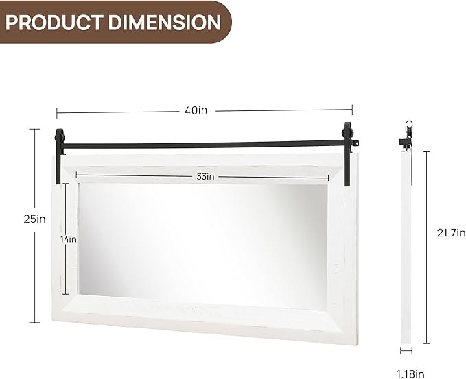 ALBAD Farmhouse Mirror for Wall Decor Wood Framed Bathroom Vanity Mirrors Vertical/Horizontal Hanging Barn Door Style Mirror for Living Room Bathroom Bedroom Entryway White-Ruum Studio Home
