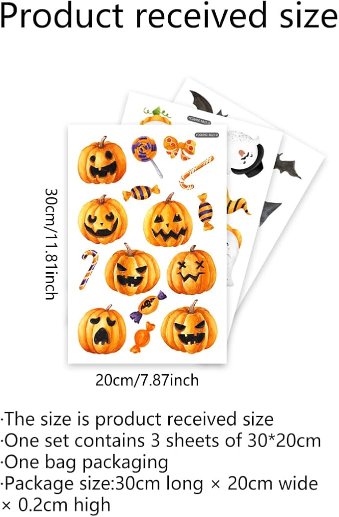 clothmile 3 Sheets Glow in The Dark Halloween Window Clings Luminous Halloween Window Stickers Removable Pumpkin Ghost Bat Wall Decor Glowing Window Clings for Scary Halloween Theme Party Decorations-Ruum Studio Home