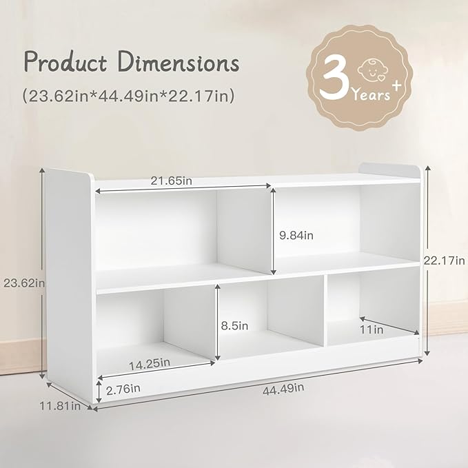 Montessori Shelf, Wooden Toy Storage Organizer for Books Toys, 2 Shelf Bookcase, 5-Section Storage Cabinet, Toddler Book Shelf for Kids Rooms, Playroom, Nursery, Kindergarten-Ruum Studio Home