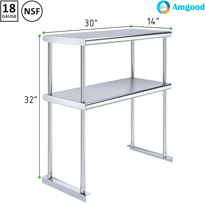 AmGood Double OverShelf Stainless Steel NSF - Many (30" Long x 14" Deep)-Ruum Studio Home