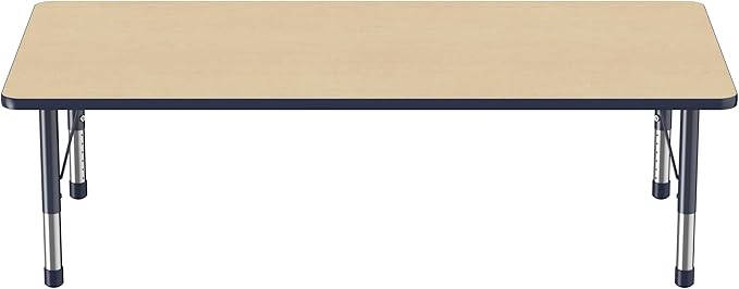 Factory Direct Partners FDP Rectangle Activity School and Classroom Kids Table (36 x 72 inch), Toddler Legs, Adjustable Height 15-24 inches - Maple Top and Navy Edge-Ruum Studio Home