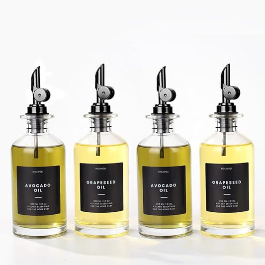 Molimoli Olive Oil Dispenser Bottle for Kitchen With Weighted Pourer - Glass Cruet Set of 4 | 350ml-Ruum Studio Home