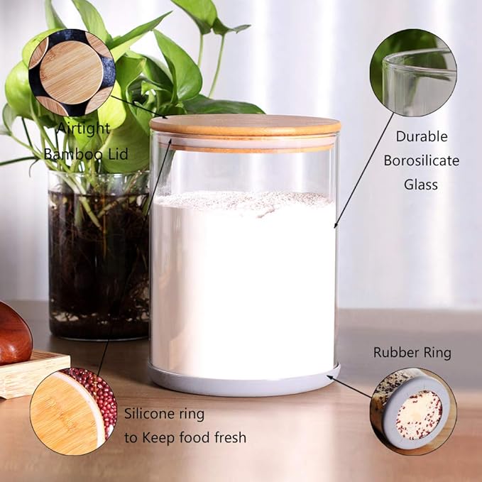 Set of 2 Large Glass Food Storage jar, 100 FL OZ (3000ml) Glass Flour Canister with Airtight Bamboo Lids for Kitchen Corner, BPA-Free Flour Container for Sugar, Ground Coffee, Rice and Dry Food-Ruum Studio Home