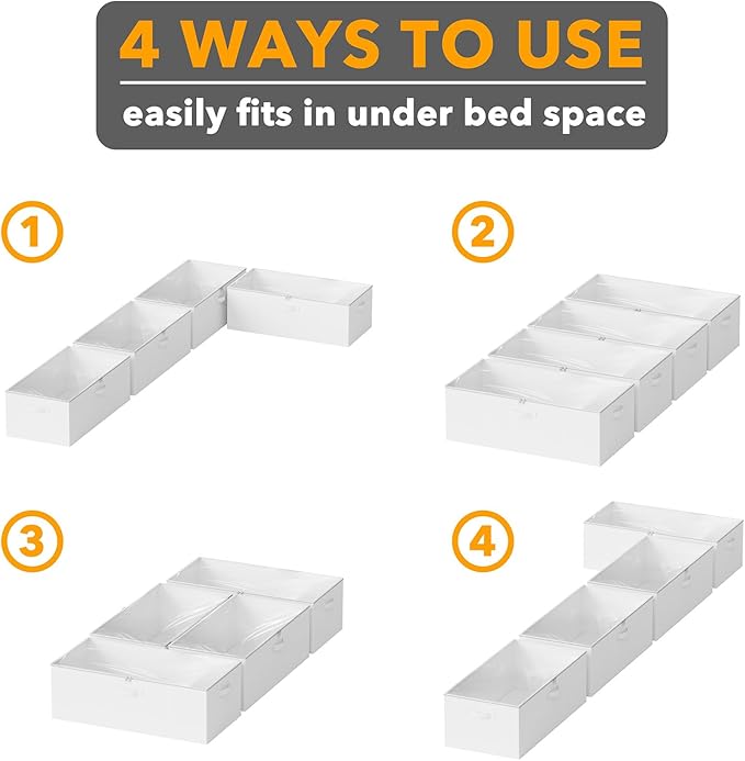 SpaceAid 4 Pack 10" High Under Bed Storage Containers, Large Underbed Storage Organizer Bins with Lids for Bedroom, Dorm, Clothes, Closet Organization, Bed Sheets and Blankets (White)-Ruum Studio Home