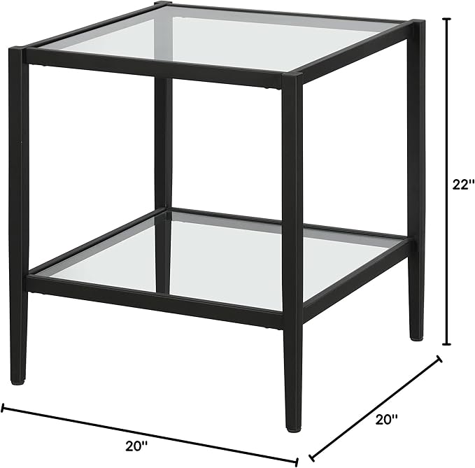 Henn&Hart 20" Wide Square Side Table with Glass Shelf in Blackened Bronze, Table for Living Room, Bedroom-Ruum Studio Home