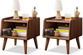 Small Nightstand, 100% Solid Oak Wood Bedside Table, Mid Century Modern Nightstand with Open Storage,Storage Cabinet for Bedroom (2pc Walnut Color)-Ruum Studio Home