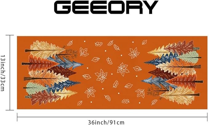 GEEORY Fall Watercolor Tree & Maple Leaves Table Runner 13x36 Inch, Rustic Farmhouse Autumn Thanksgiving Decor for Kitchen, Dining, Indoor/Outdoor Holiday Dinner Party Orange GT158-36-Ruum Studio Home