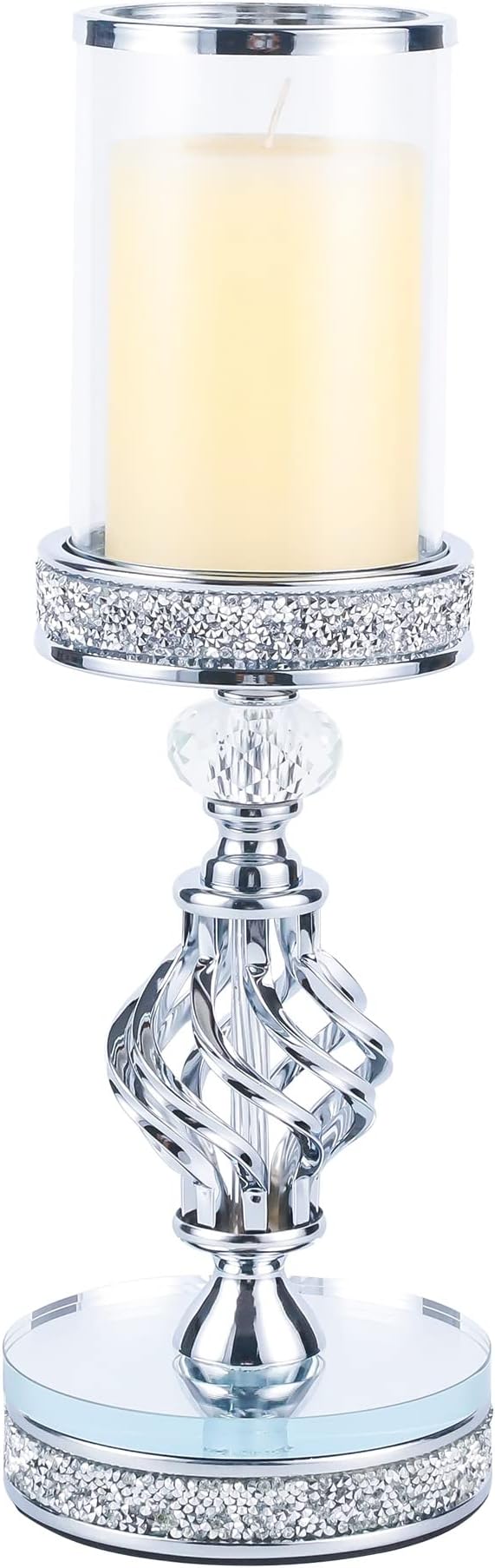 Hanjue Crystal Candle Holders for Pillar Candle, Metal Crystal Candle Holder for Home Decor, Centerpieces, Coffee Dining Table CH0509 (Silver (M))-Ruum Studio Home