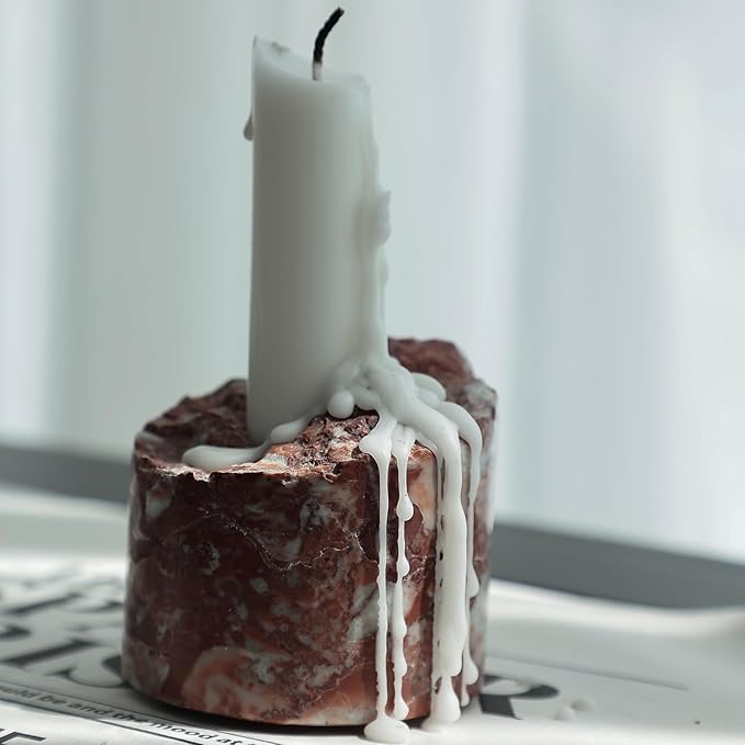 Travertine Candle Holder - Handmade Marble Candlestick Holder for Taper Candle - Vintage Small Stone Candle Sticks Holder Decor for Table Centerpieces, Wedding, Party, Fits 3/4 Inch Thick Candle-Ruum Studio Home