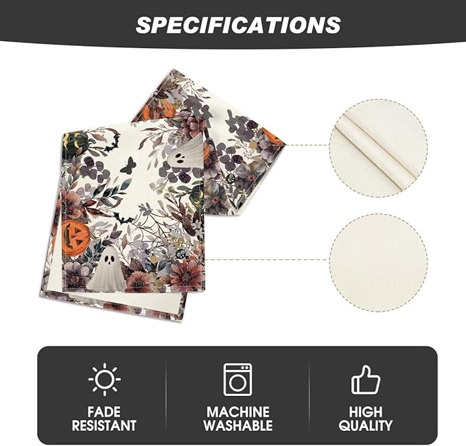 Artoid Mode Jack-O'-Lantern Pumpkin Floral Ghost Halloween Table Runner, Eucalyptus Kitchen Dining Table Decoration for Home Party Decor 13x72 Inch-Ruum Studio Home