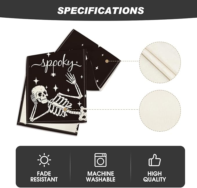 Artoid Mode Spooky Skeleton Spider Bone Halloween Table Runner, Holiday Kitchen Dining Table Decoration for Home Party Decor 13 x 120 Inch-Ruum Studio Home