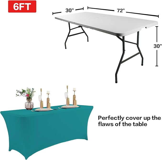 IVAPUPU 6FT Table Cloth for Rectangular Fitted Events Stretch Lake Blue Table Covers Washable Cover Spandex Tablecloth Protector for Party, Wedding, Cocktail, Banquet, Festival-Ruum Studio Home