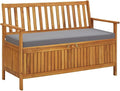 vidaXL Patio Storage Bench 47.2", Solid Acacia Wood, Dark Gray Cushion, Ample Storage Compartment, Rustic Style, Home and Garden Furniture-Ruum Studio Home