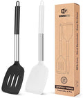 Pack of 2 Silicone Solid Turner, Non Stick Slotted Kitchen Spatulas, High Heat Resistant BPA Free Cooking Utensils, Ideal Cookware for Fish, Eggs, Pancakes(Black-White)-Ruum Studio Home