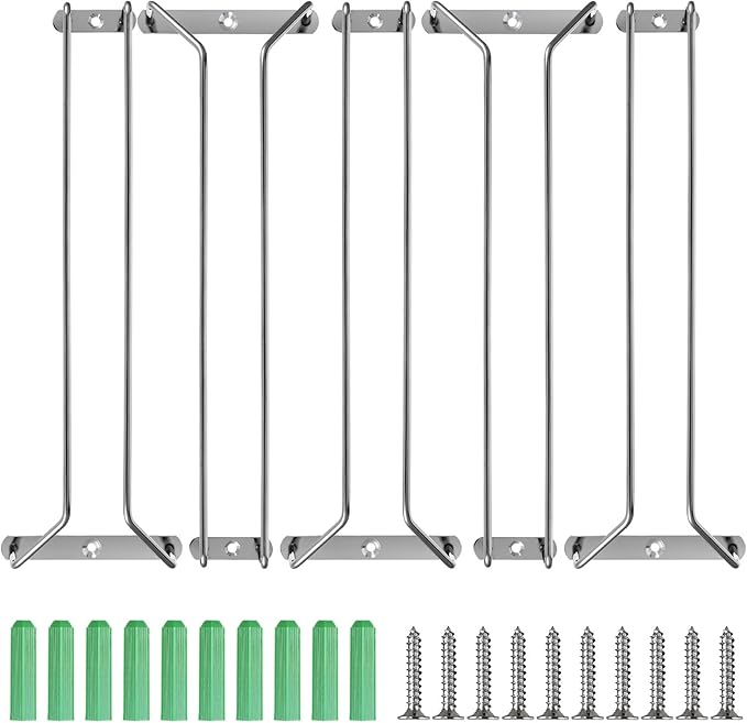 5 Pack Wine Glass Rack Stainless Steel Wine Glass Holder, 14inch Hanging Stemware Rack for Bar Kitchen Cabinet-Ruum Studio Home