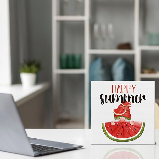 Watermelon Decor Farmhouse Summer Decorations Watermelon Gnome Wooden Sign Rustic Home Decor 5 x 5 Inches-Ruum Studio Home