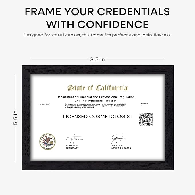 Homeforia 5.5x8.5 Business License Frame Black, High End Oak 5.5 by 8.5 Wood Certificate Frame, 8.5 x 5.5 Document Frame for Wall or Tabletop, Wooden Picture Frames, Tempered Glass, Wall Kit, Set of 1-Ruum Studio Home