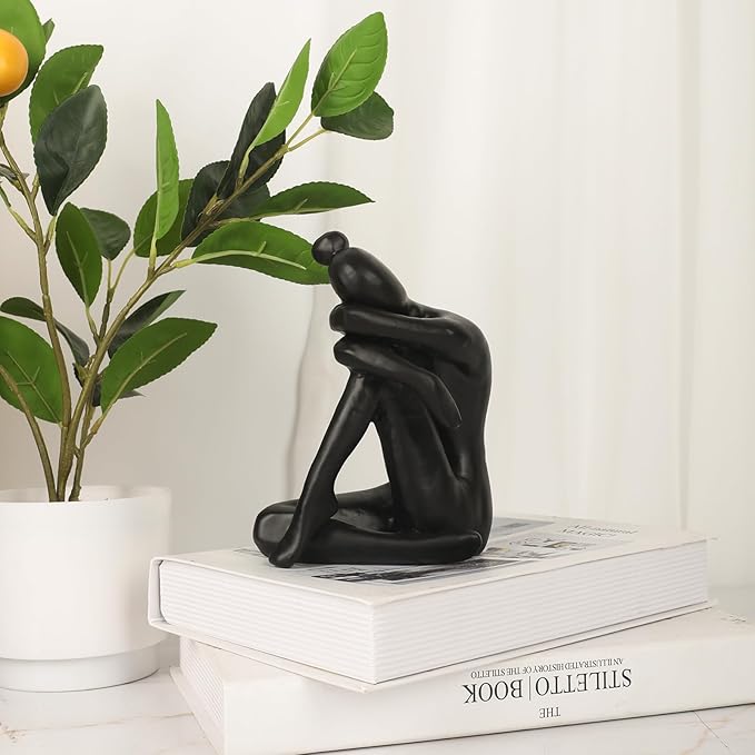 Unique Cast Iron Girl Thinker Bookends, Heavy-Duty Decorative Book Stoppers for Shelves, Creative Home and Office Desk Ornaments, 1 Pair/2 Pieces, 5.9"-Ruum Studio Home